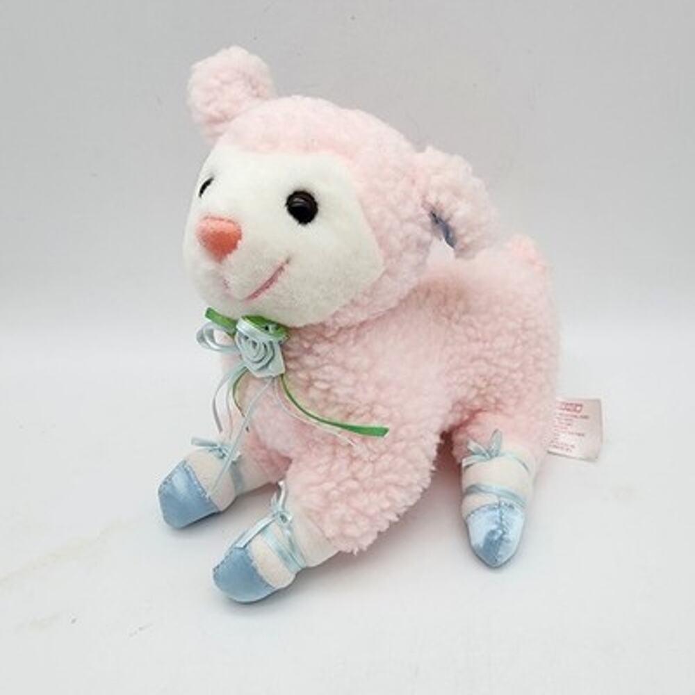 Vintage Fairview Pink Ballerina Lamb Sheep Plush Toy 8" Blue Satin Ballet Shoes